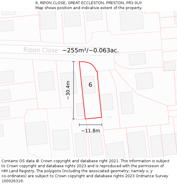 6, RIPON CLOSE, GREAT ECCLESTON, PRESTON, PR3 0UY: Plot and title map