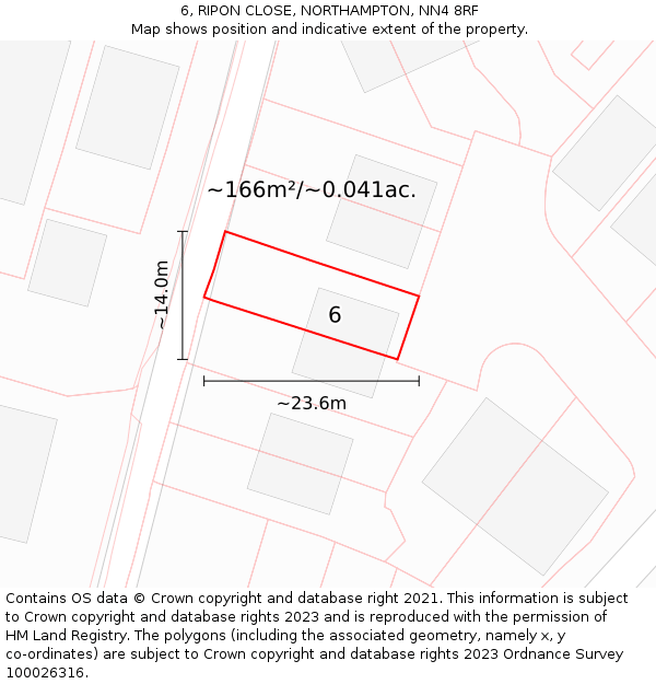 6, RIPON CLOSE, NORTHAMPTON, NN4 8RF: Plot and title map