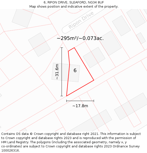6, RIPON DRIVE, SLEAFORD, NG34 8UF: Plot and title map