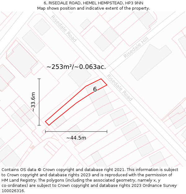 6, RISEDALE ROAD, HEMEL HEMPSTEAD, HP3 9NN: Plot and title map