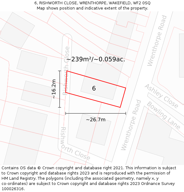 6, RISHWORTH CLOSE, WRENTHORPE, WAKEFIELD, WF2 0SQ: Plot and title map