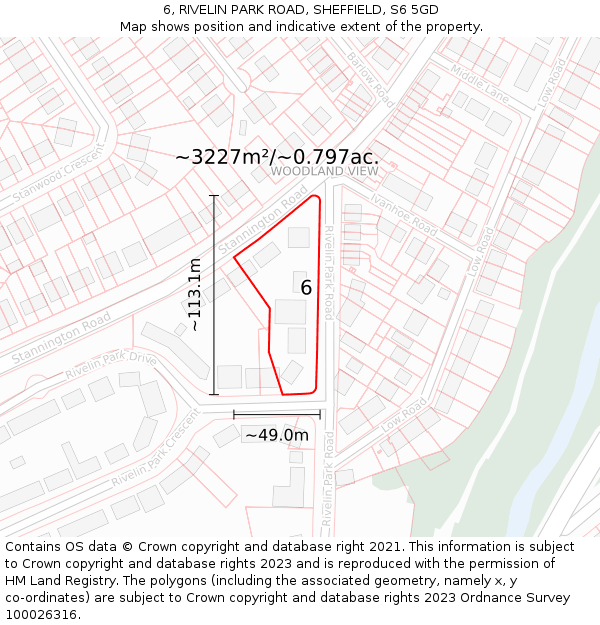6, RIVELIN PARK ROAD, SHEFFIELD, S6 5GD: Plot and title map