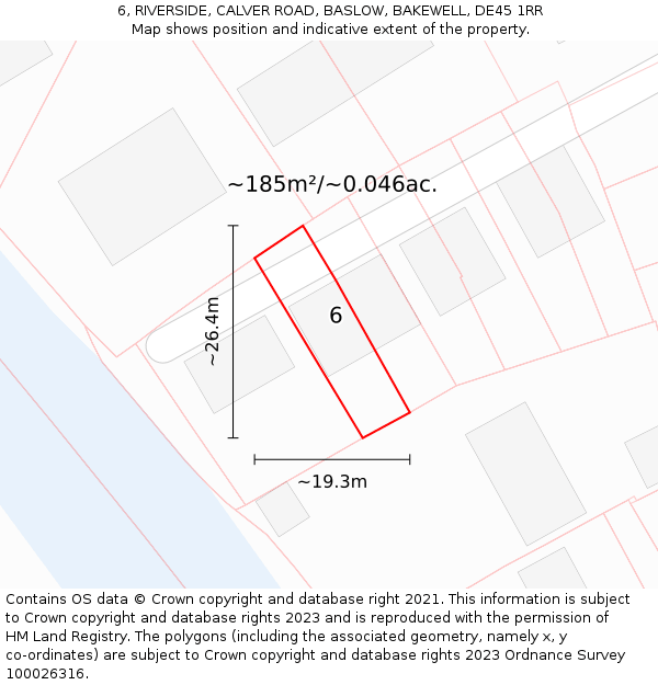 6, RIVERSIDE, CALVER ROAD, BASLOW, BAKEWELL, DE45 1RR: Plot and title map