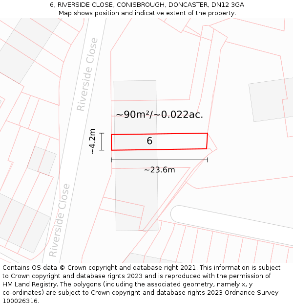 6, RIVERSIDE CLOSE, CONISBROUGH, DONCASTER, DN12 3GA: Plot and title map
