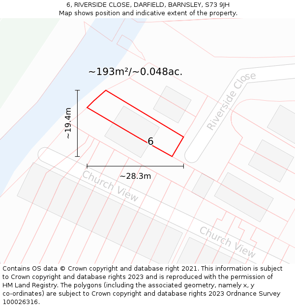 6, RIVERSIDE CLOSE, DARFIELD, BARNSLEY, S73 9JH: Plot and title map