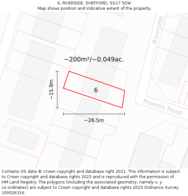 6, RIVERSIDE, SHEFFORD, SG17 5DW: Plot and title map