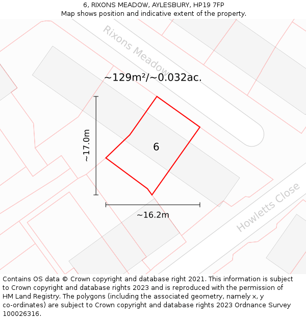 6, RIXONS MEADOW, AYLESBURY, HP19 7FP: Plot and title map