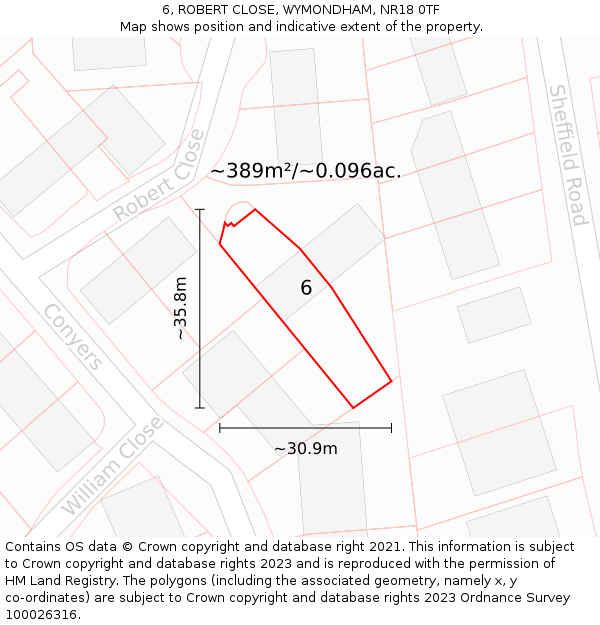 6, ROBERT CLOSE, WYMONDHAM, NR18 0TF: Plot and title map