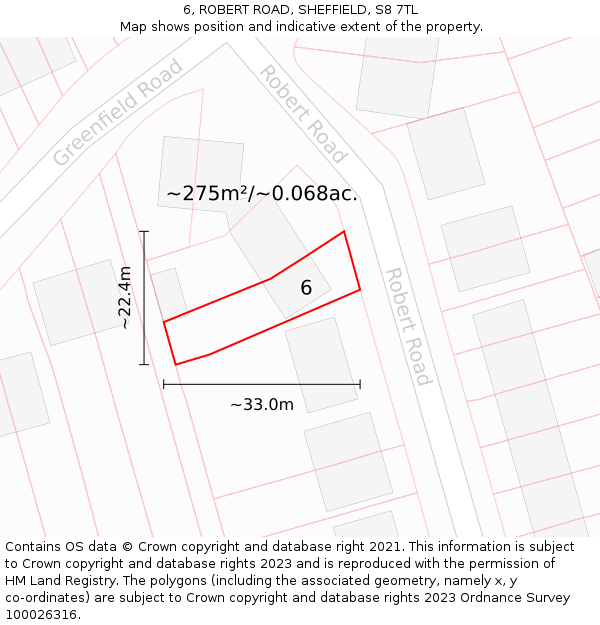 6, ROBERT ROAD, SHEFFIELD, S8 7TL: Plot and title map