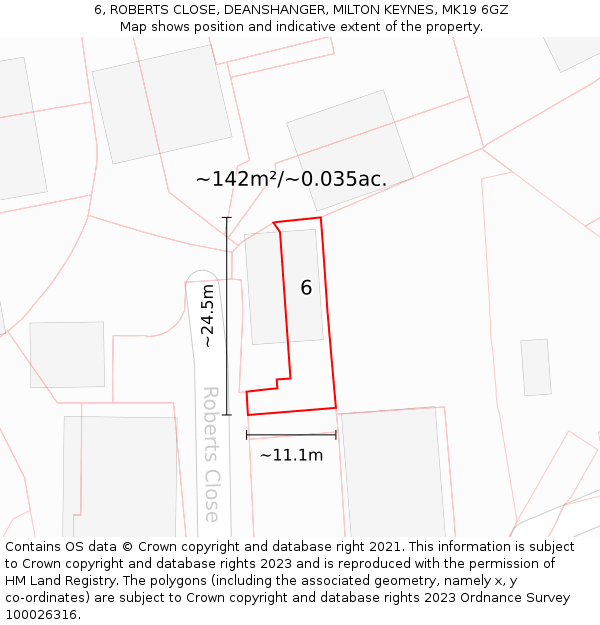 6, ROBERTS CLOSE, DEANSHANGER, MILTON KEYNES, MK19 6GZ: Plot and title map