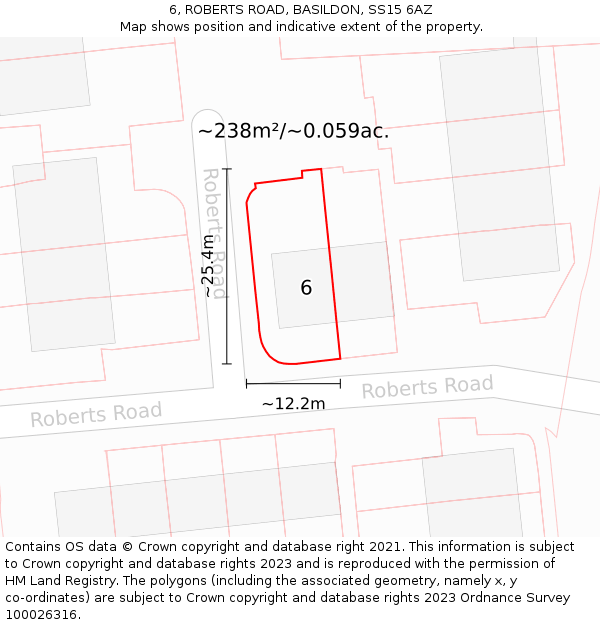 6, ROBERTS ROAD, BASILDON, SS15 6AZ: Plot and title map