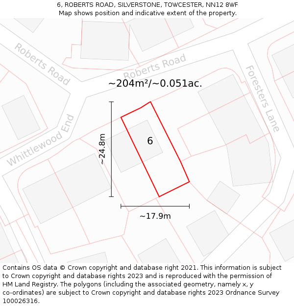6, ROBERTS ROAD, SILVERSTONE, TOWCESTER, NN12 8WF: Plot and title map
