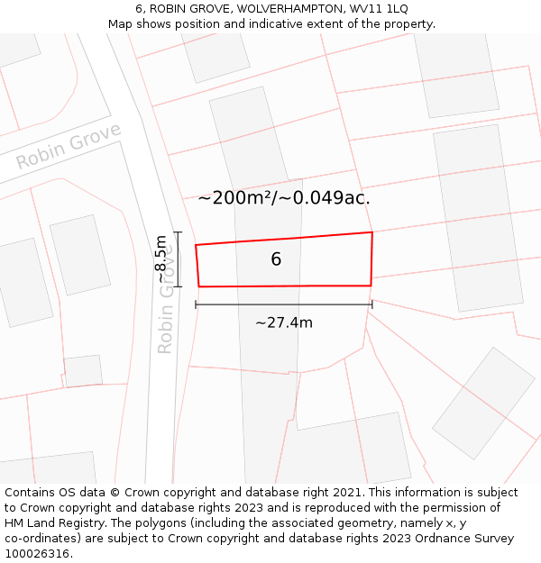 6, ROBIN GROVE, WOLVERHAMPTON, WV11 1LQ: Plot and title map
