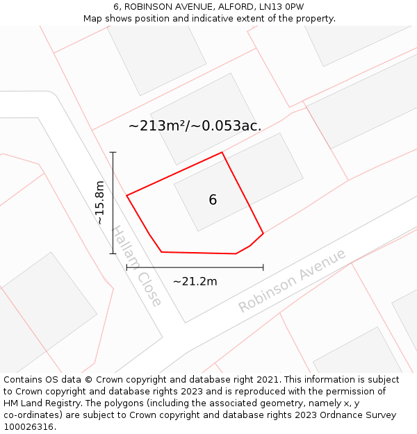 6, ROBINSON AVENUE, ALFORD, LN13 0PW: Plot and title map