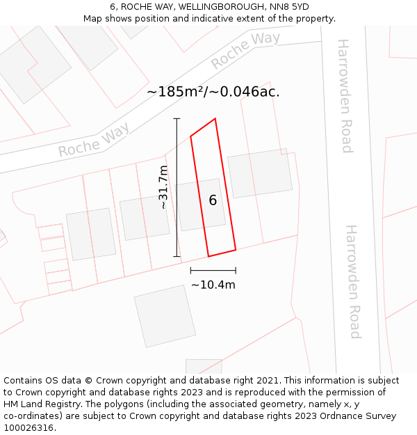 6, ROCHE WAY, WELLINGBOROUGH, NN8 5YD: Plot and title map