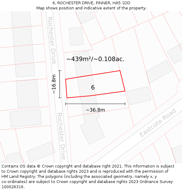 6, ROCHESTER DRIVE, PINNER, HA5 1DD: Plot and title map