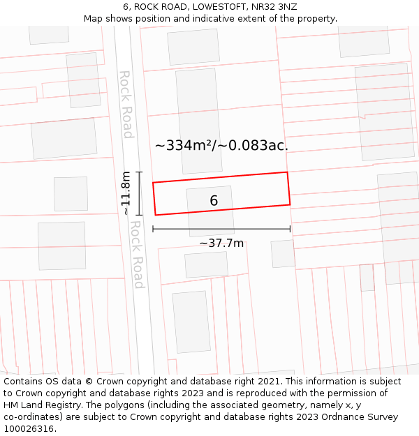 6, ROCK ROAD, LOWESTOFT, NR32 3NZ: Plot and title map
