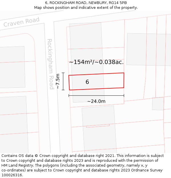 6, ROCKINGHAM ROAD, NEWBURY, RG14 5PB: Plot and title map