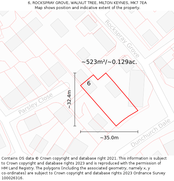 6, ROCKSPRAY GROVE, WALNUT TREE, MILTON KEYNES, MK7 7EA: Plot and title map