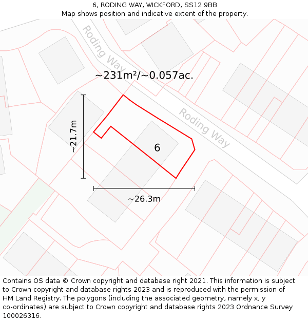6, RODING WAY, WICKFORD, SS12 9BB: Plot and title map