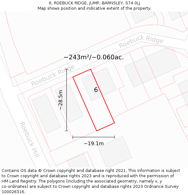 6, ROEBUCK RIDGE, JUMP, BARNSLEY, S74 0LJ: Plot and title map