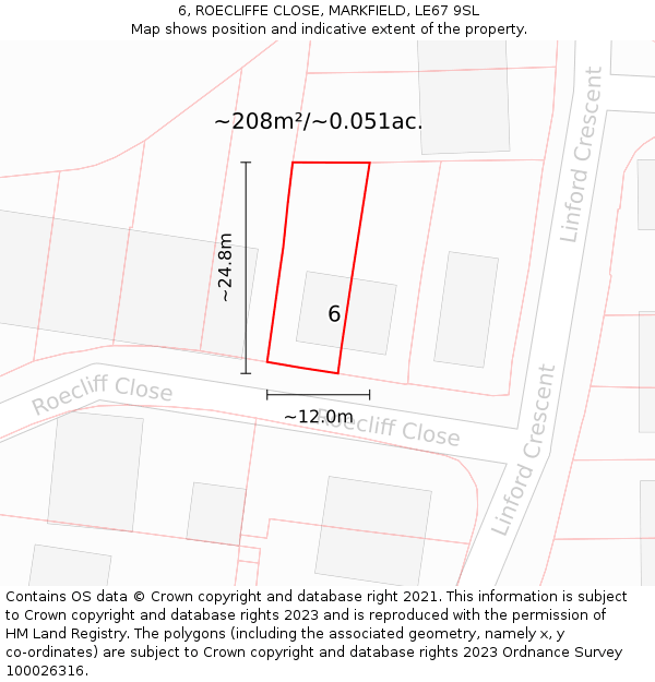 6, ROECLIFFE CLOSE, MARKFIELD, LE67 9SL: Plot and title map