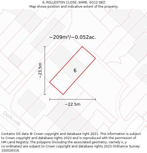 6, ROLLESTON CLOSE, WARE, SG12 0BZ: Plot and title map