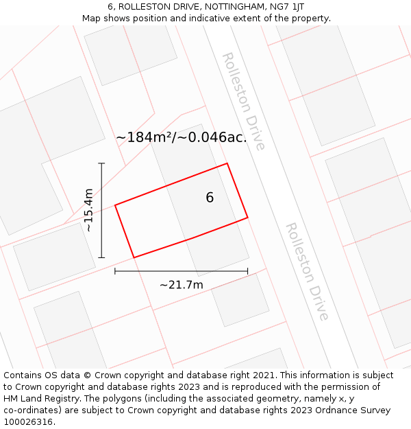 6, ROLLESTON DRIVE, NOTTINGHAM, NG7 1JT: Plot and title map