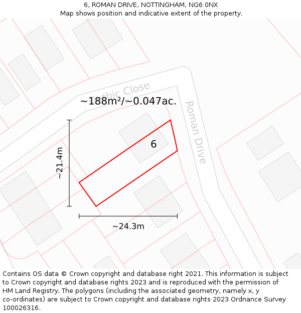 6, ROMAN DRIVE, NOTTINGHAM, NG6 0NX: Plot and title map