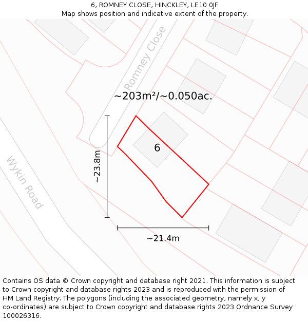 6, ROMNEY CLOSE, HINCKLEY, LE10 0JF: Plot and title map