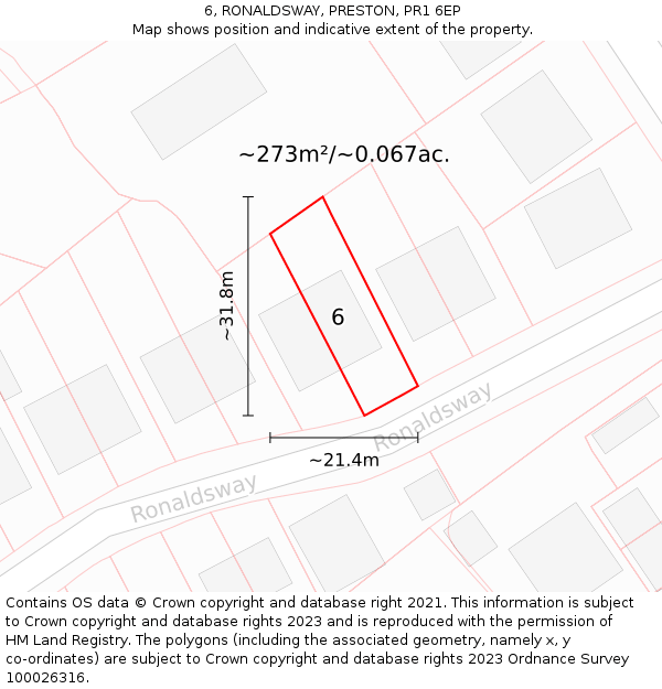 6, RONALDSWAY, PRESTON, PR1 6EP: Plot and title map