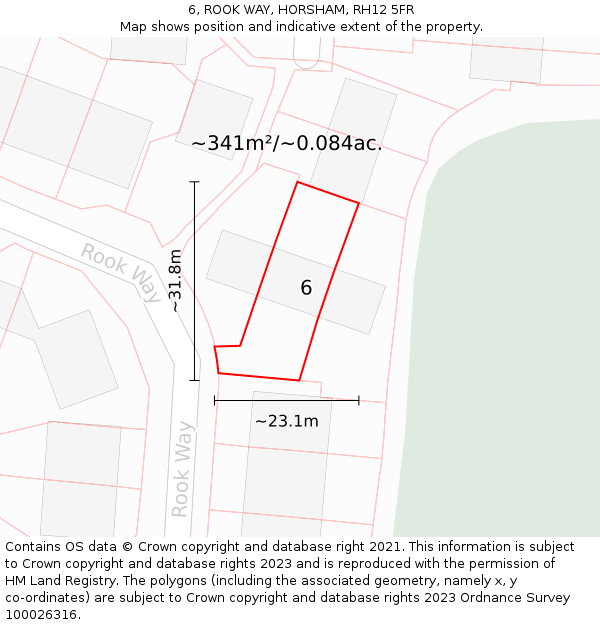 6, ROOK WAY, HORSHAM, RH12 5FR: Plot and title map