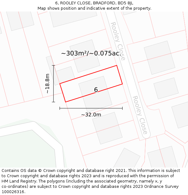 6, ROOLEY CLOSE, BRADFORD, BD5 8JL: Plot and title map