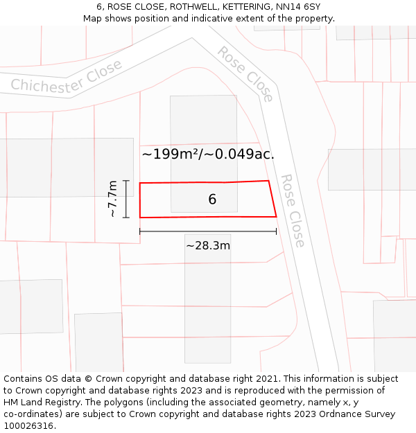 6, ROSE CLOSE, ROTHWELL, KETTERING, NN14 6SY: Plot and title map