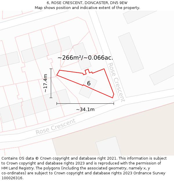 6, ROSE CRESCENT, DONCASTER, DN5 9EW: Plot and title map