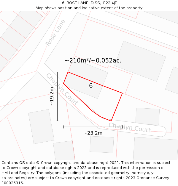 6, ROSE LANE, DISS, IP22 4JF: Plot and title map