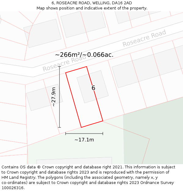 6, ROSEACRE ROAD, WELLING, DA16 2AD: Plot and title map
