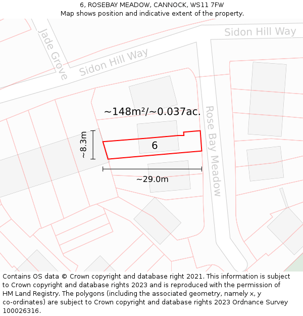 6, ROSEBAY MEADOW, CANNOCK, WS11 7FW: Plot and title map