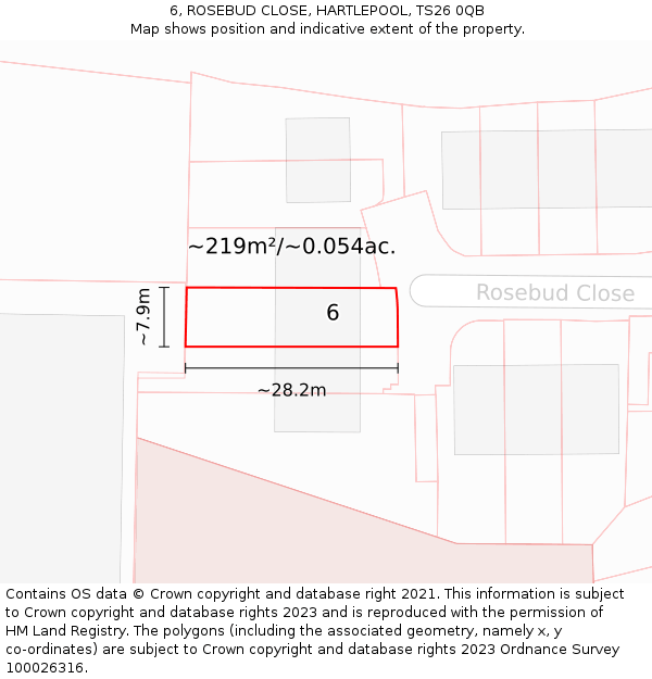6, ROSEBUD CLOSE, HARTLEPOOL, TS26 0QB: Plot and title map