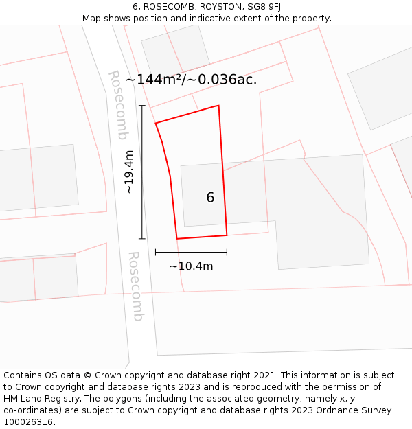 6, ROSECOMB, ROYSTON, SG8 9FJ: Plot and title map