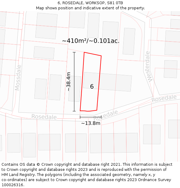 6, ROSEDALE, WORKSOP, S81 0TB: Plot and title map