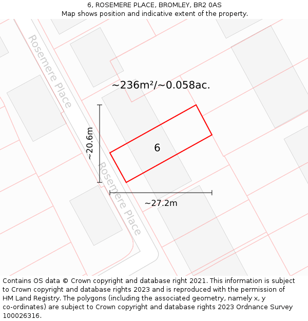 6, ROSEMERE PLACE, BROMLEY, BR2 0AS: Plot and title map