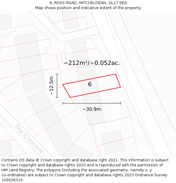 6, ROSS ROAD, MITCHELDEAN, GL17 0EQ: Plot and title map