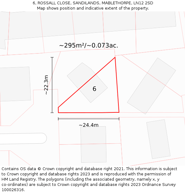 6, ROSSALL CLOSE, SANDILANDS, MABLETHORPE, LN12 2SD: Plot and title map