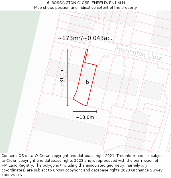 6, ROSSINGTON CLOSE, ENFIELD, EN1 4LN: Plot and title map