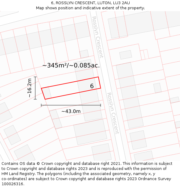 6, ROSSLYN CRESCENT, LUTON, LU3 2AU: Plot and title map