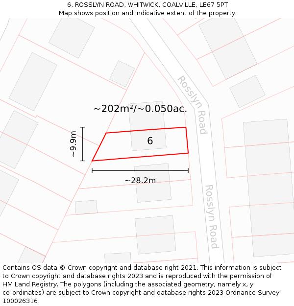 6, ROSSLYN ROAD, WHITWICK, COALVILLE, LE67 5PT: Plot and title map