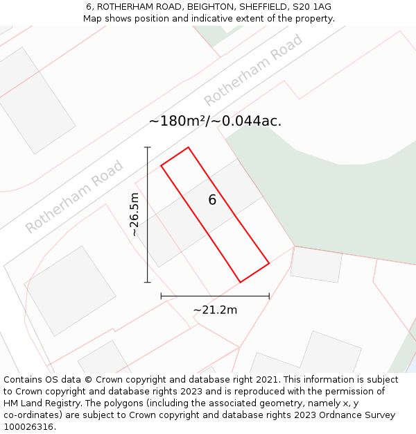 6, ROTHERHAM ROAD, BEIGHTON, SHEFFIELD, S20 1AG: Plot and title map