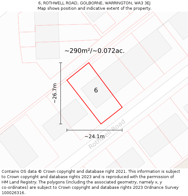6, ROTHWELL ROAD, GOLBORNE, WARRINGTON, WA3 3EJ: Plot and title map