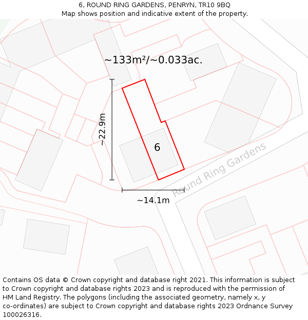 6, ROUND RING GARDENS, PENRYN, TR10 9BQ: Plot and title map
